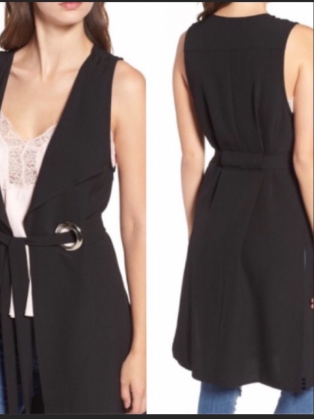 Leith Black Sleeveless Long Vest with Belt , never worn